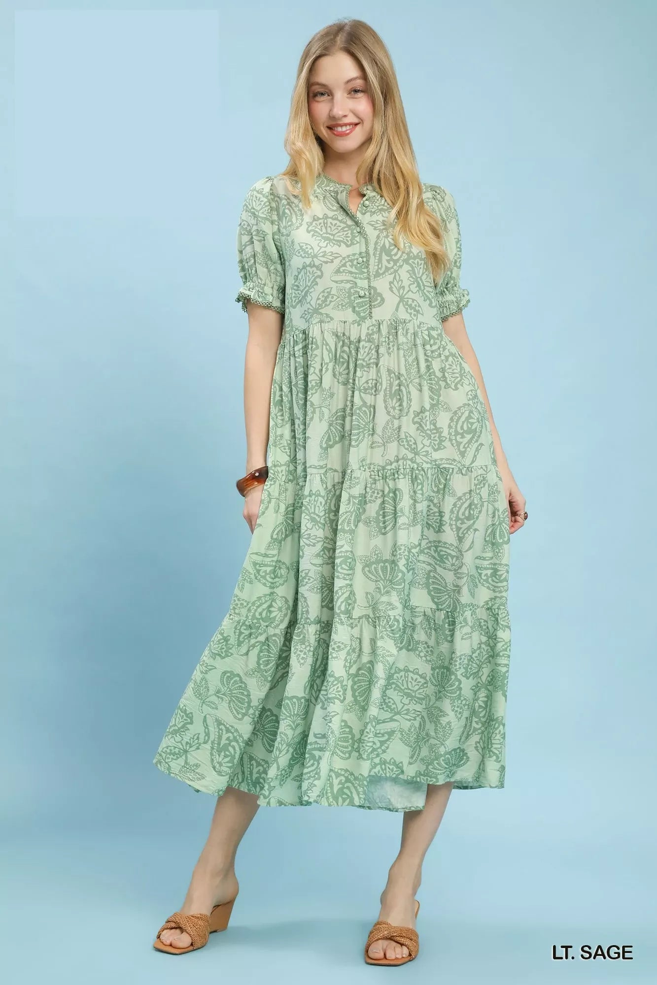 Hazel Blues® |  Umgee Paisley Print Tiered Midi Dress