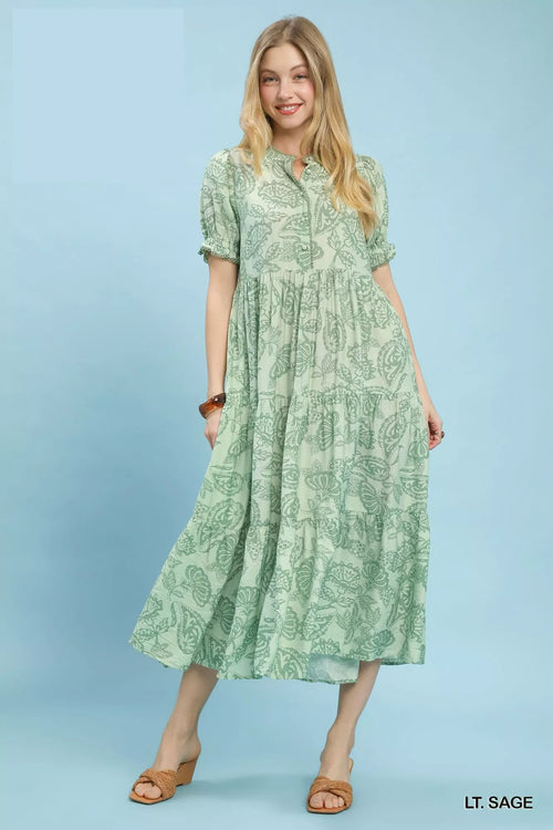 Hazel Blues® |  Umgee Paisley Print Tiered Midi Dress