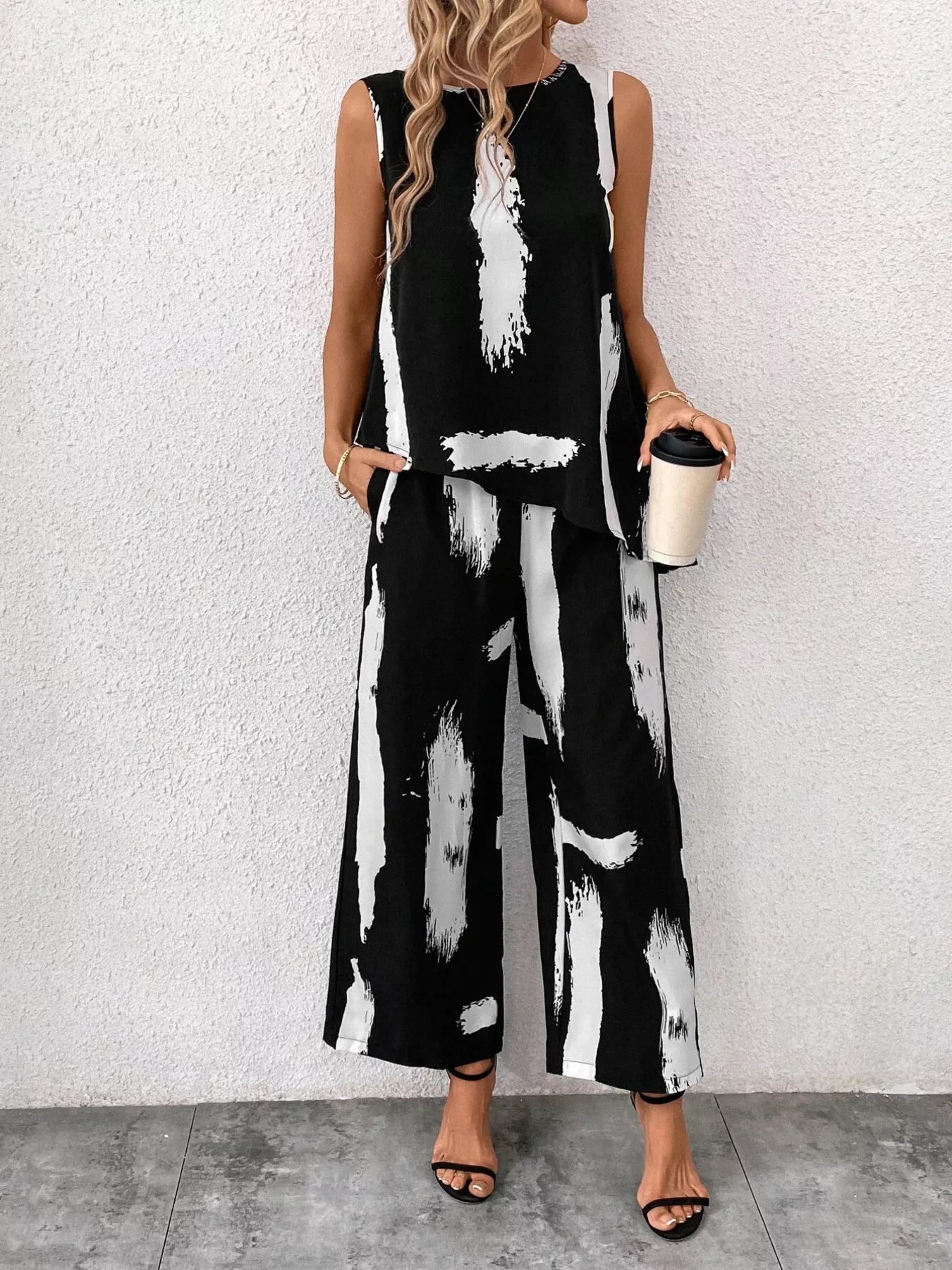 Hazel Blues® |  Abstract Print Sleeveless Top & Wide Leg Pants Set