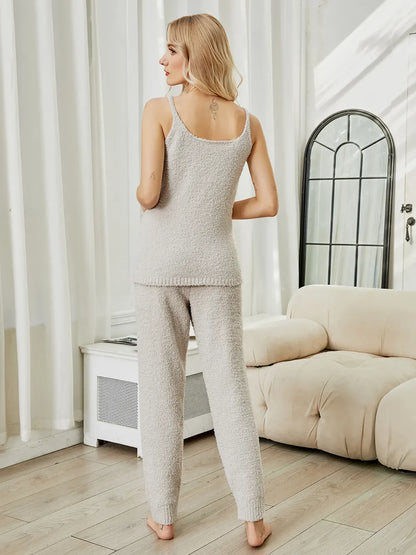 Hazel Blues® |  Fuzzy V-Neck Cami and Pants Lounge Set