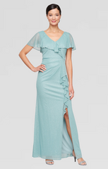 SL Fashions 9133254 Long Formal Mother of the Bride Capelet Dress