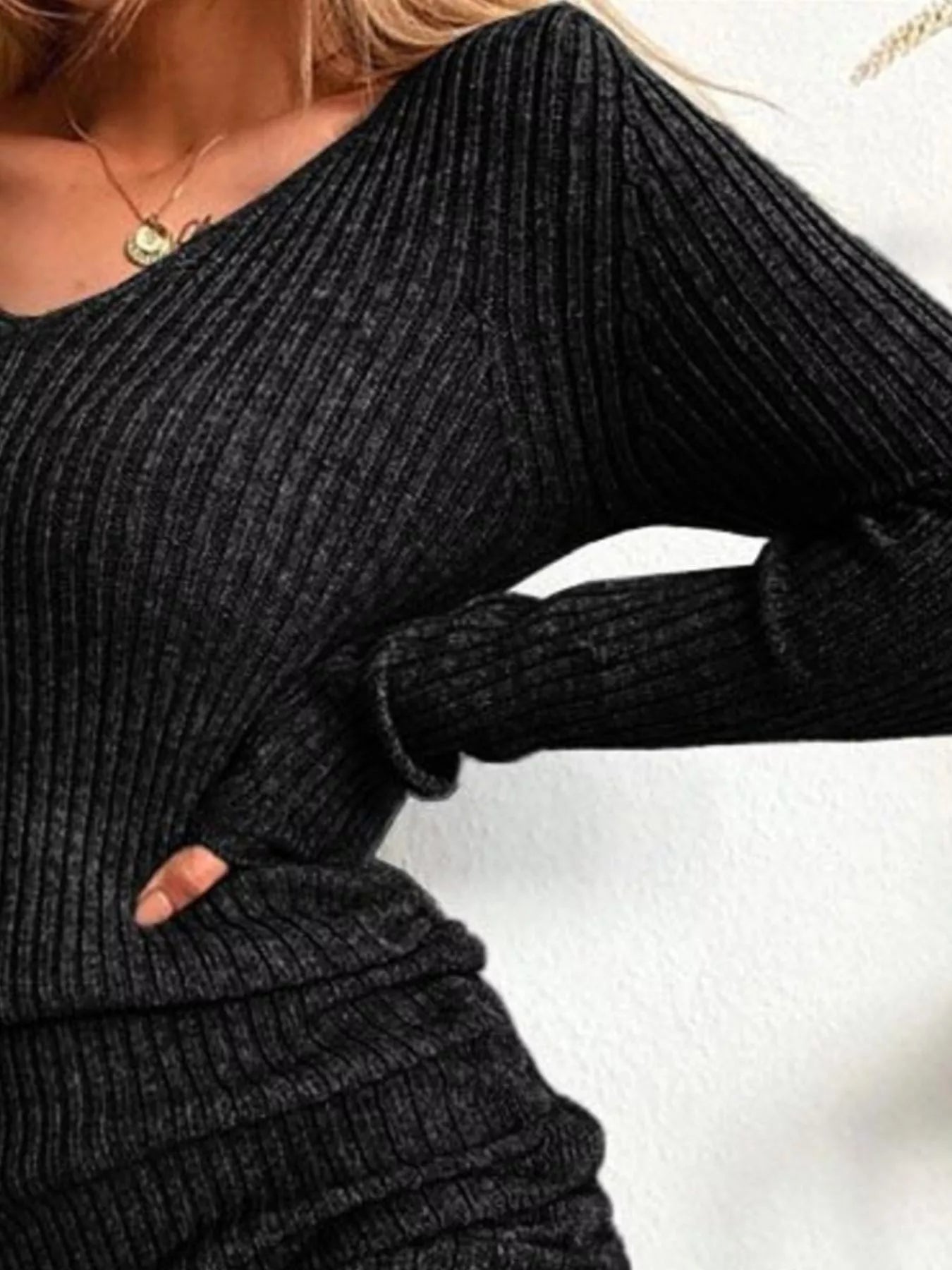 Hazel Blues® | Ribbed Knit Drawstring Bodycon Sweater Dress