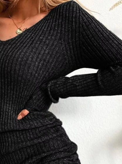 Hazel Blues® | Ribbed Knit Drawstring Bodycon Sweater Dress