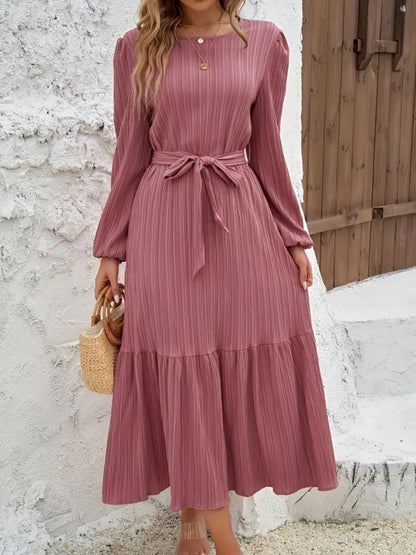 Hazel Blues® |  Tie Waist Tiered Midi Dress