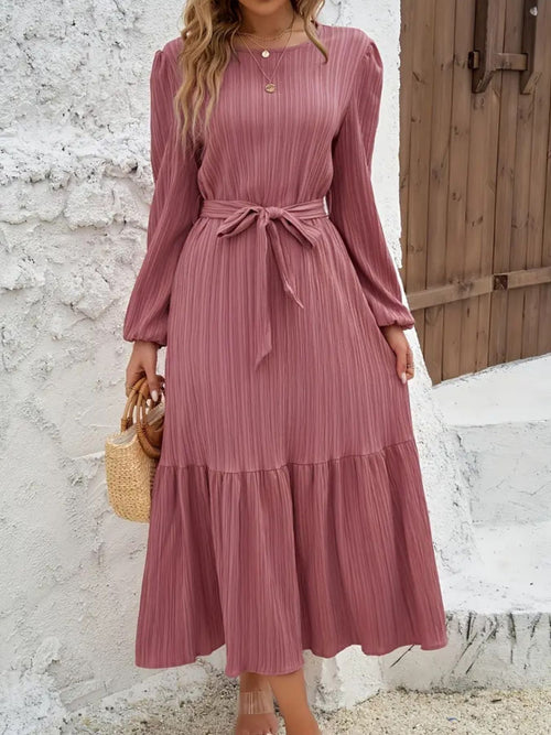 Hazel Blues® |  Tie Waist Tiered Midi Dress