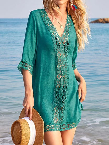 Hazel Blues® | Lace Trim V-Neck Cover-Up