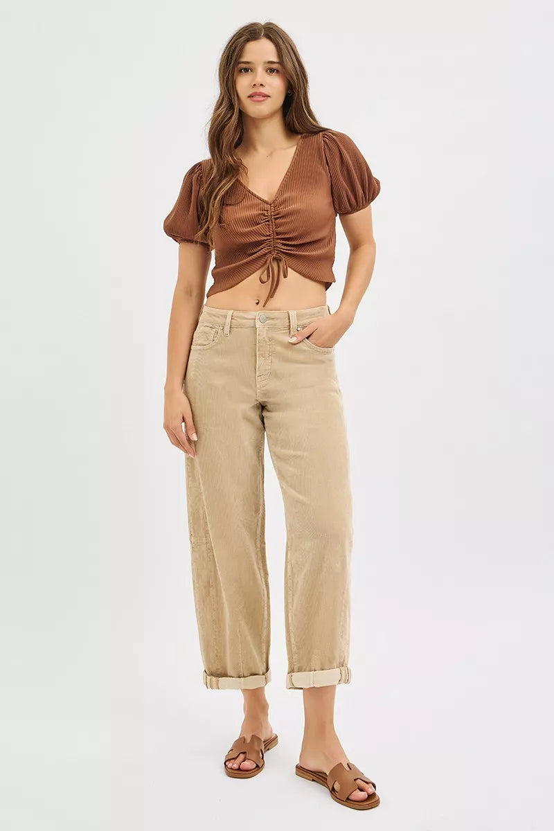 Hazel Blues® |  RISEN High Rise Crop Barrel Cordurory Pants