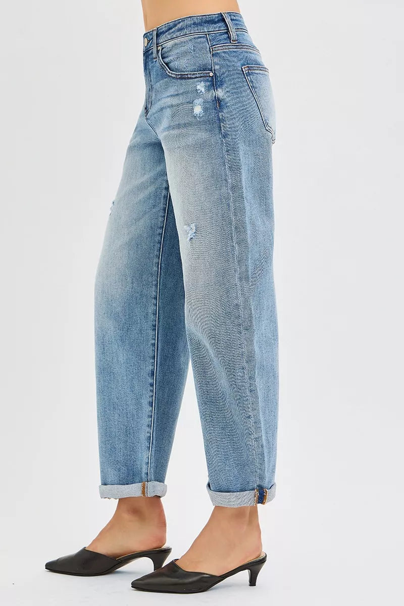 Hazel Blues® | RISEN Slouchy Ankle Length Barrel Jeans with Cuffs
