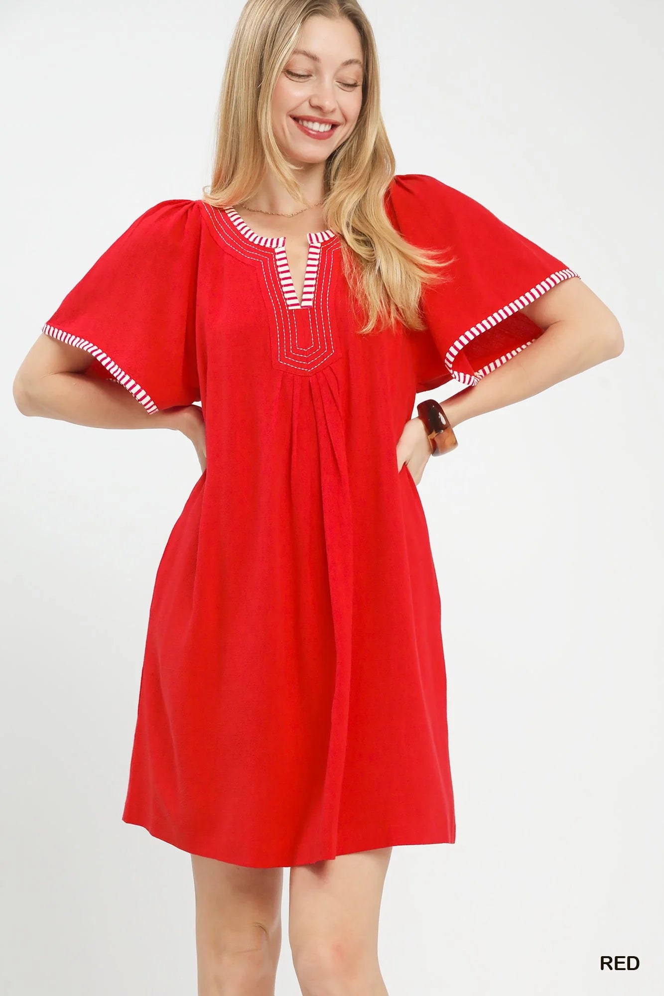 Hazel Blues® |  Umgee Linen Trim Tunic Dress