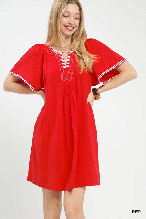 Hazel Blues® |  Umgee Linen Trim Tunic Dress