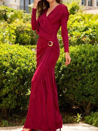 Hazel Blues® |  Ruched Draped Long Sleeve Maxi Dress