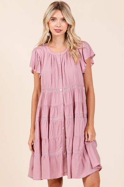 Hazel Blues® |  Mittoshop Lace Detail Ruffled Button Down Tiered Dress