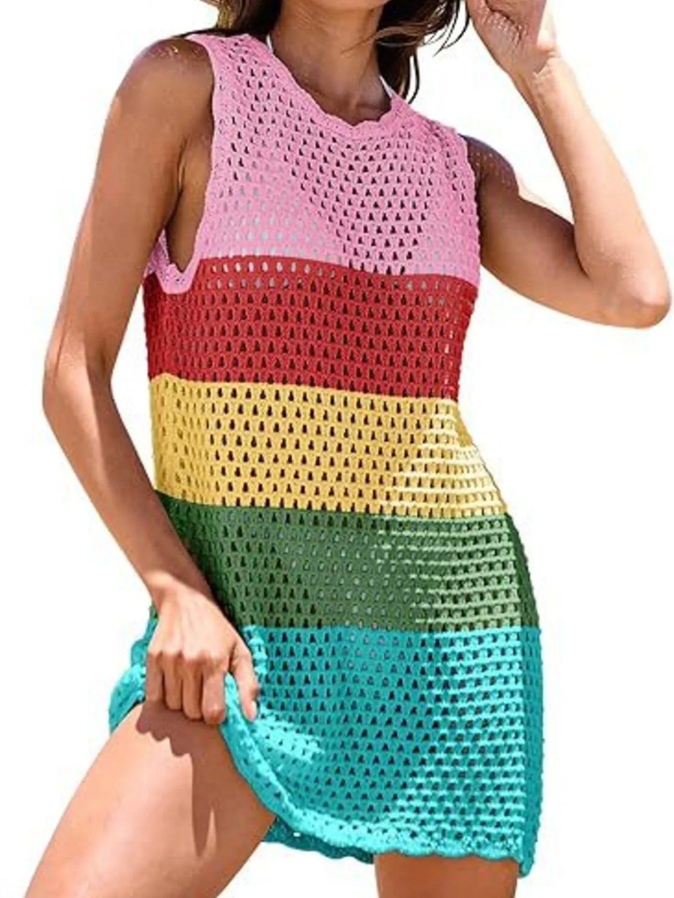 Hazel Blues® | Color Block Openwork Sleeveless Cutout Back Cover-Up