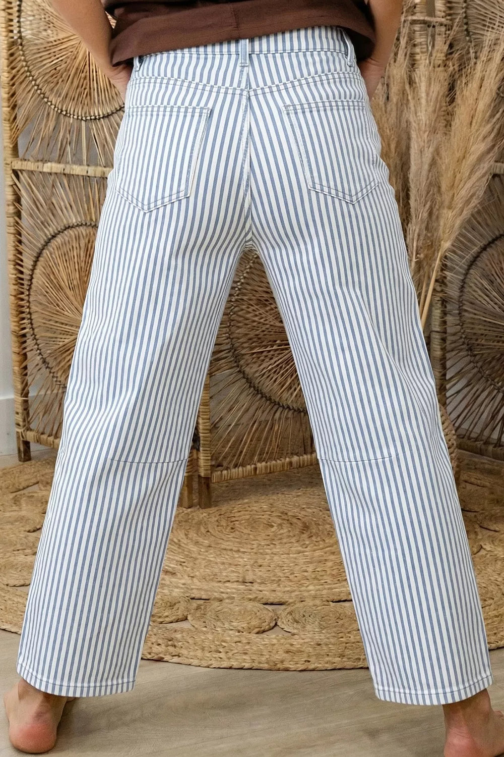 Hazel Blues® |  Striped Barrel Leg Jeans
