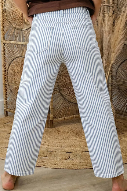 Hazel Blues® |  Striped Barrel Leg Jeans