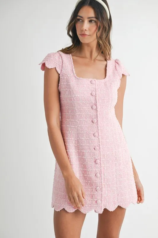 Hazel Blues® |  MABLE Tweed Scallop Hem Line Mini Dress