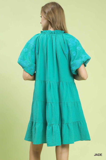 Hazel Blues® |  Umgee Embroidered Tiered Puff Sleeve Mini Dress