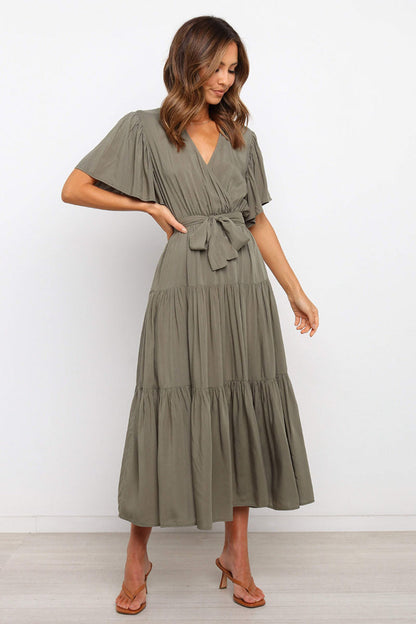 Hazel Blues® |  Tied Tiered Short Sleeve Midi Dress