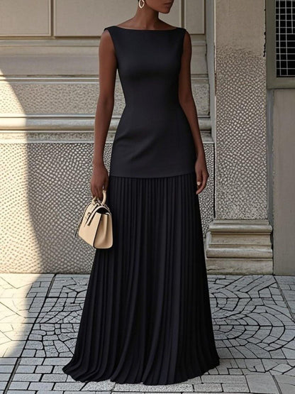 Hazel Blues® | Sleeveless Top and Pleated Maxi Skirt Set