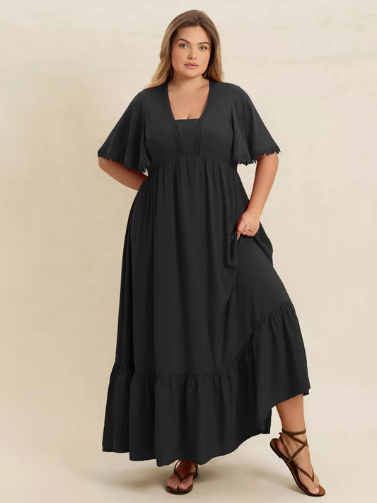 Hazel Blues® | Boho Ruffled Maxi Dress with Flutter Sleeves