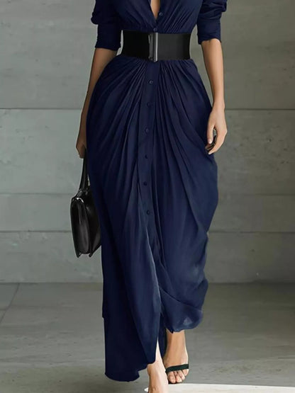 Hazel Blues® | Button Front Ruched Shirt Maxi Dress