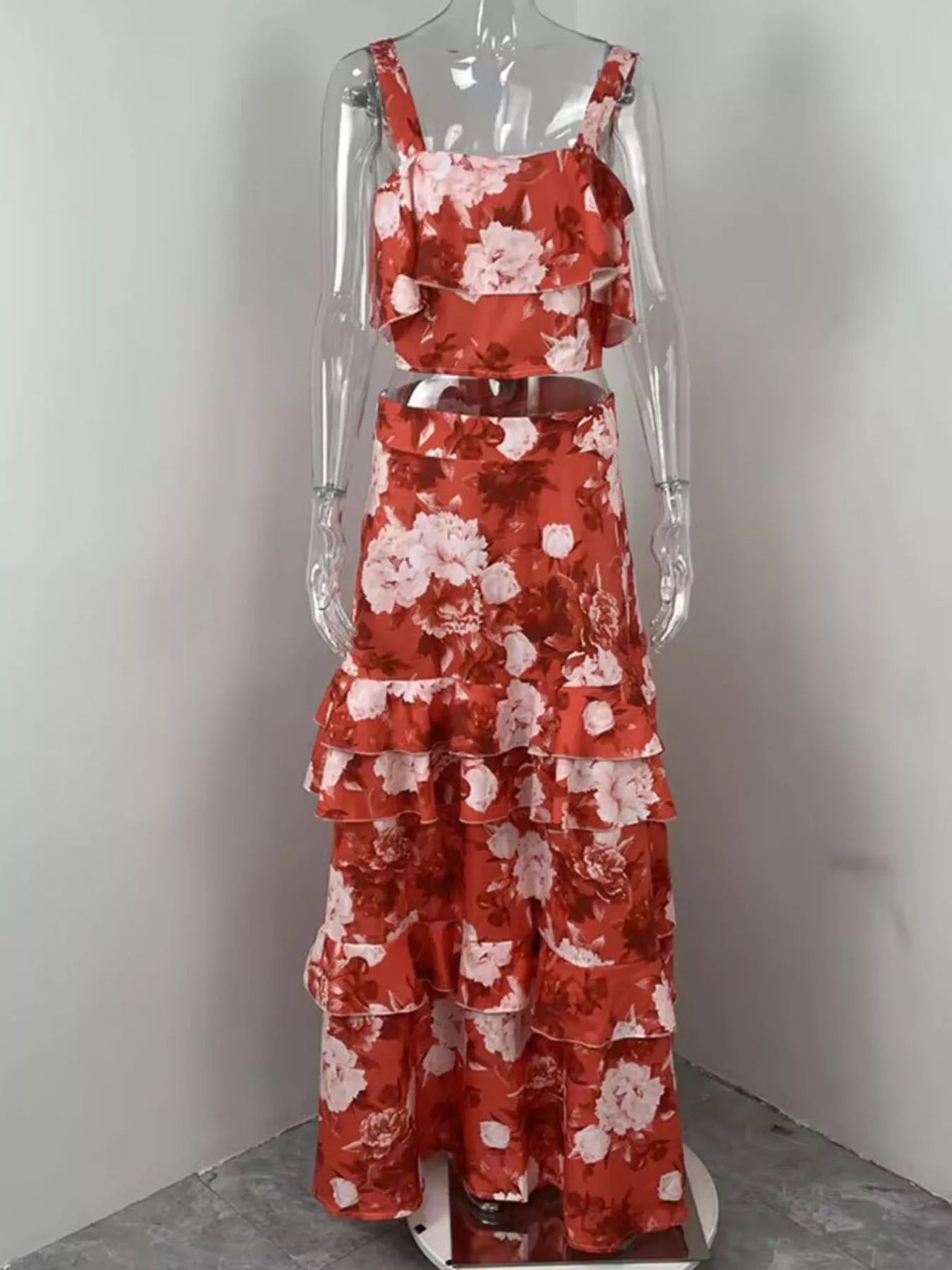 Hazel Blues® |  Floral Print Ruffle Cami and Skirt Two-Piece Set