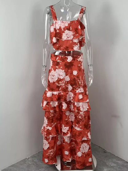 Hazel Blues® |  Floral Print Ruffle Cami and Skirt Two-Piece Set