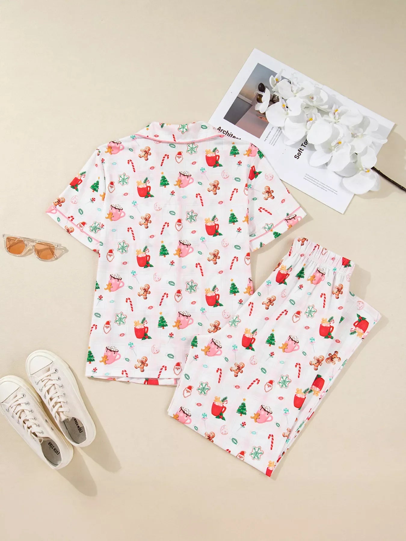 Hazel Blues® |  Christmas Spirit Cute Holiday Print Short Sleeve Shirt and Pants 2pcs Pajama Set