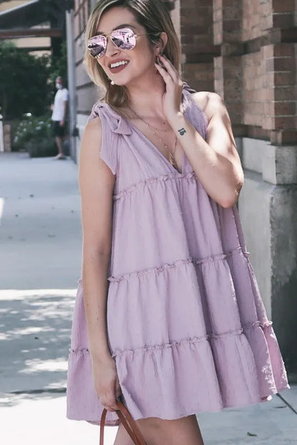 Hazel Blues® |  And The Why Polka Dot Textured Layered Flounce Ruffle Dress