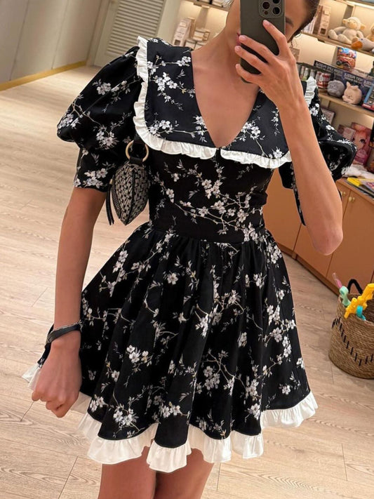 Hazel Blues® |  Floral Print Puff Sleeve Mini Dress