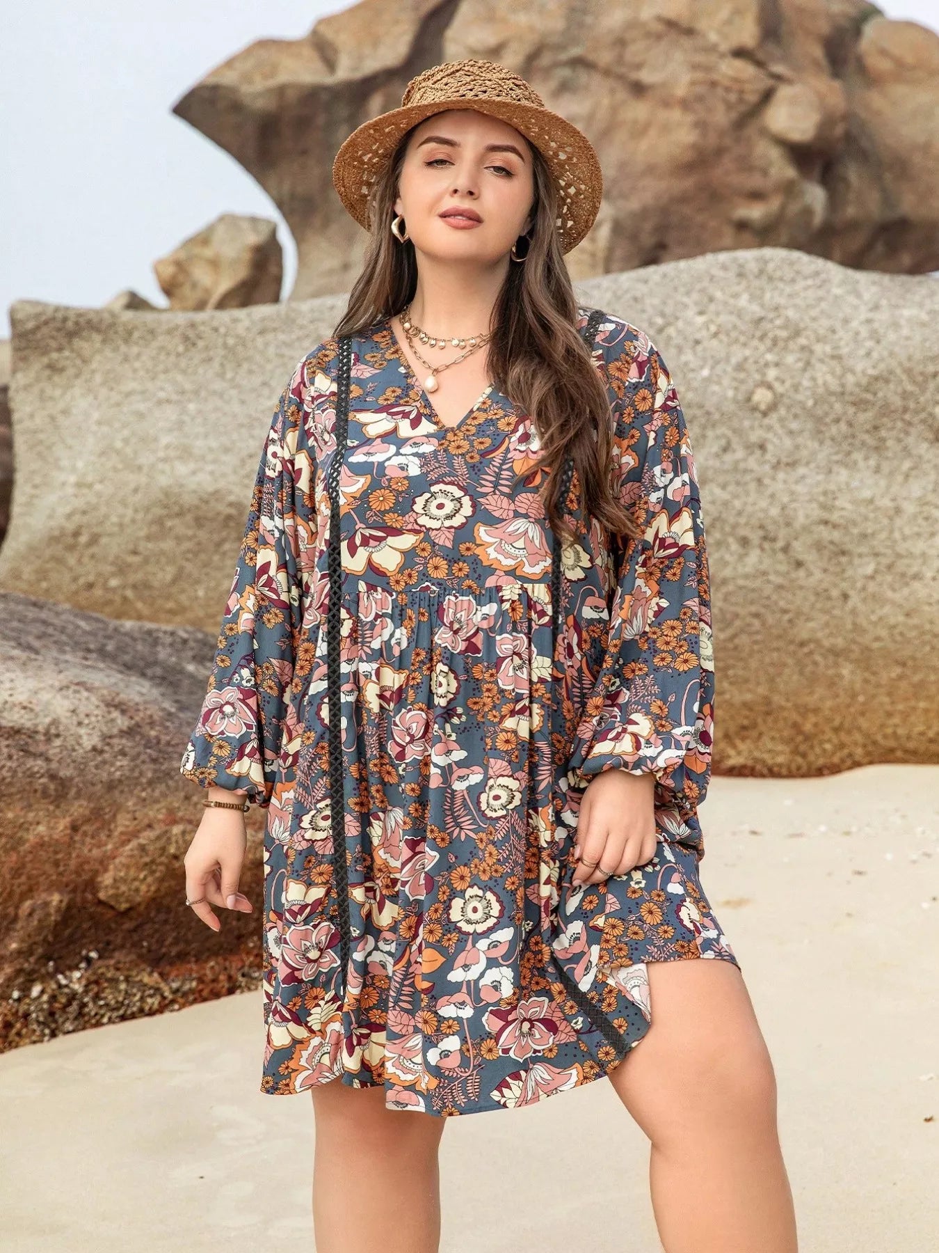 Hazel Blues® | Floral Print Long Sleeve Mini Dress