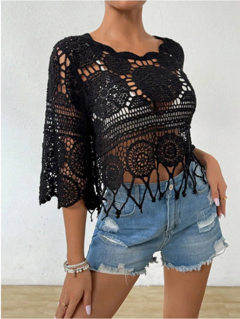 Hazel Blues® | Openwork Round Neck Cover-Up