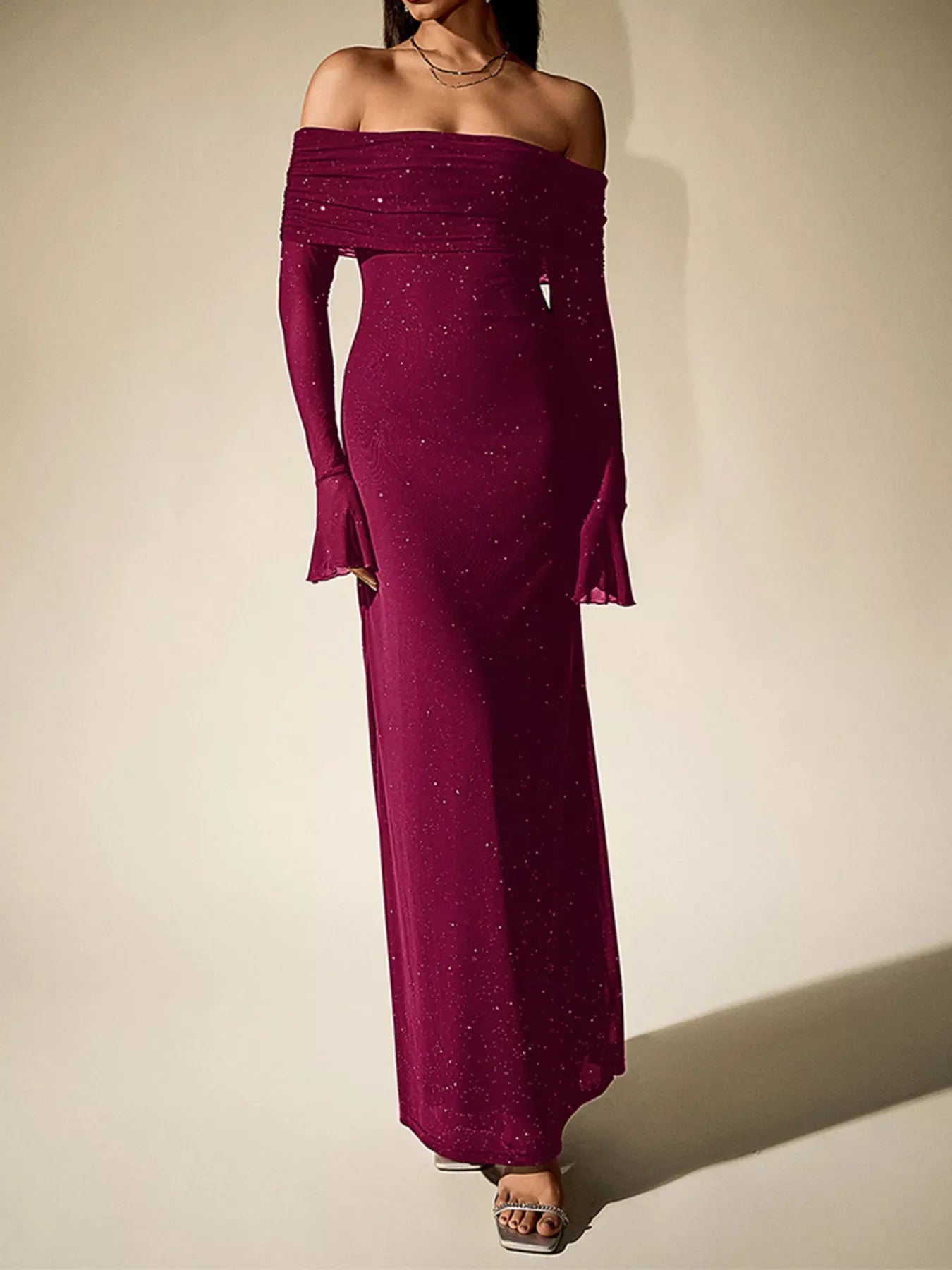 Hazel Blues® |  Glitter Off-Shoulder Maxi Dress