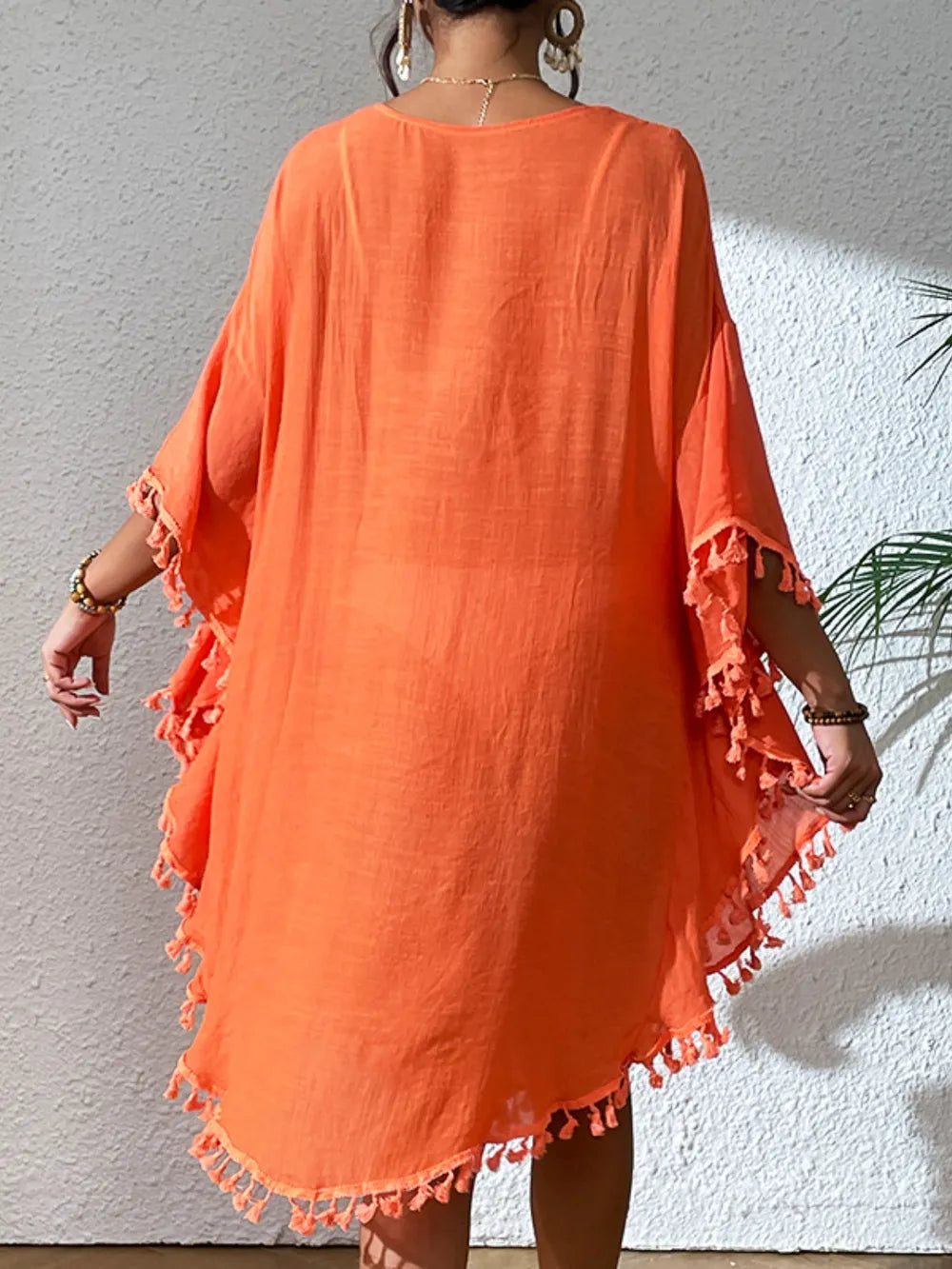 Hazel Blues® | Tassel Cutout Scoop Neck Cover-Up Dress