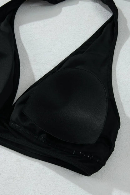 Hazel Blues® | Sheer Mesh Edged Halter V Neck Push Up Bikini Set
