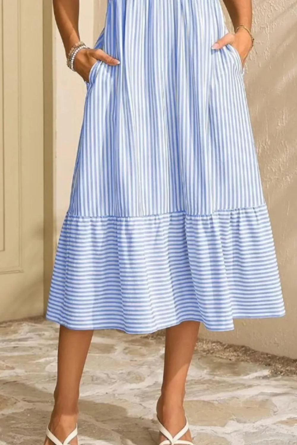 Hazel Blues® |  Striped Ruffle Sleeve Midi Dress