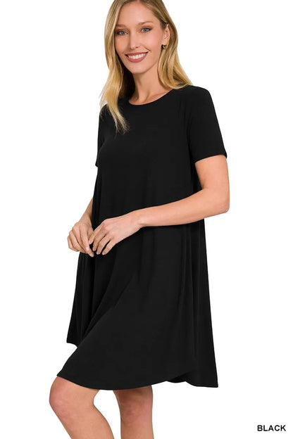 Hazel Blues® |  Zenana Short Sleeve Round Hem A-line Dress with Side Pockets