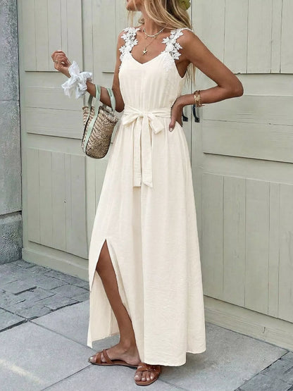 Hazel Blues® |  Lace Trimmed Slit Maxi Dress