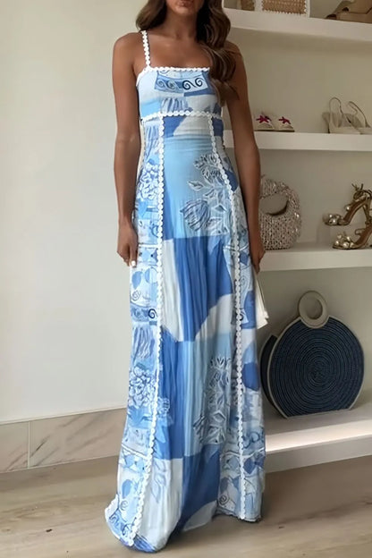 Hazel Blues® |  Cutout Back Printed Square Neck Maxi Dress