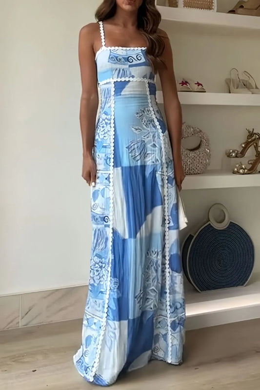 Hazel Blues® |  Cutout Back Printed Square Neck Maxi Dress