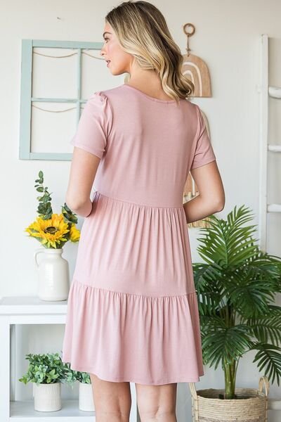 Hazel Blues® | Heimish Solid Mini Tiered Dress with Pompom Lace