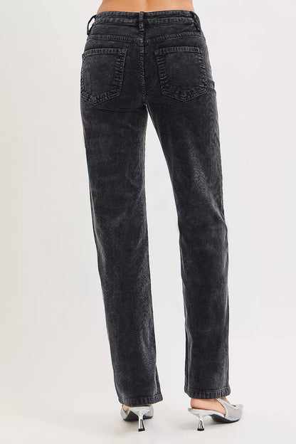 Hazel Blues® |  RISEN Tummy Control Mid Rise Straight Leg Corduroy Pants