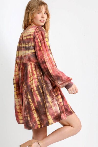 Hazel Blues® | Umgee Tie Dye Long Sleeve Babydoll Dress with Keyhole
