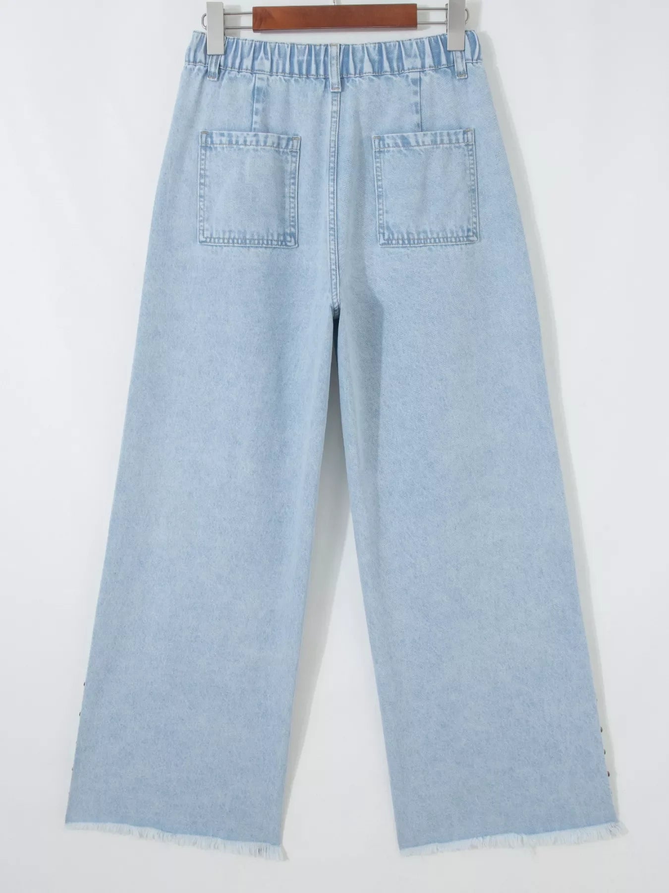 Hazel Blues® |  Studded Side Slit Leg Frayed Pocketed Wide Leg Jeans