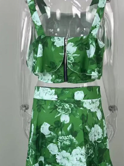 Hazel Blues® |  Floral Print Ruffle Cami and Skirt Two-Piece Set