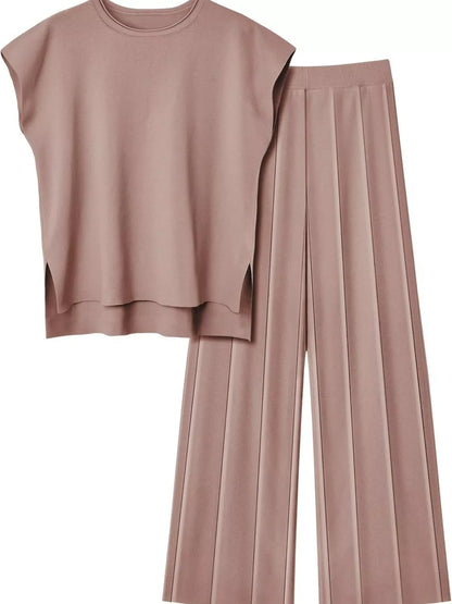 Hazel Blues® |  Casual Solid Color Cap Sleeve Top and Pants Knit Set