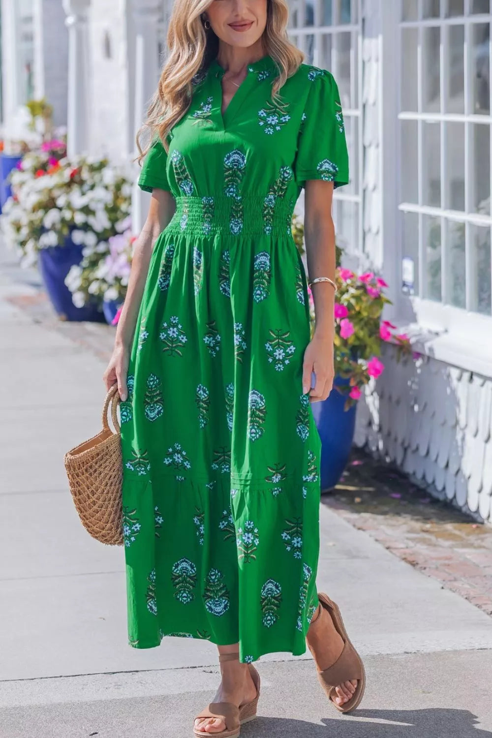 Hazel Blues® |  Floral Print Smocked Waist Maxi Dress