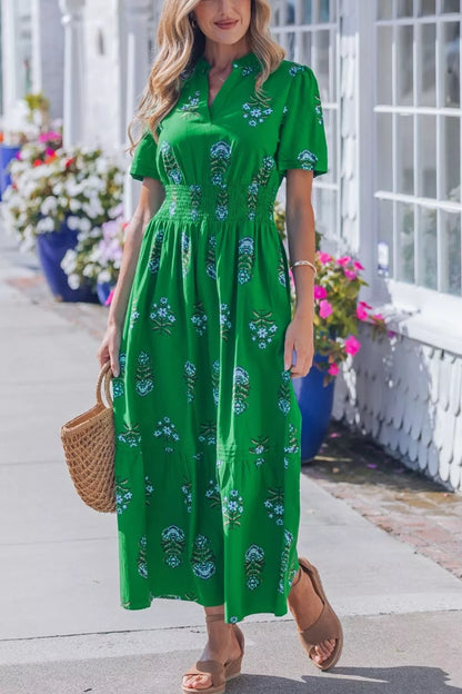 Hazel Blues® |  Floral Print Smocked Waist Maxi Dress