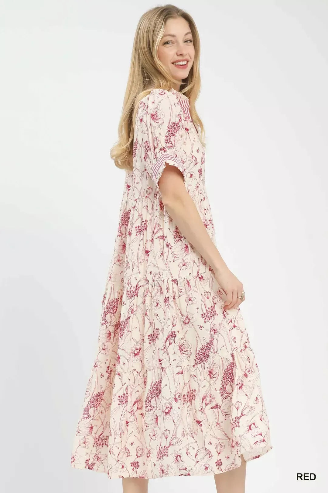 Hazel Blues® |  Umgee Floral Tiered Midi Dress with Ruffle Trim