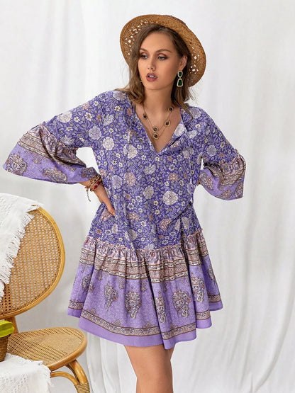 Hazel Blues® | Floral Print Ruffle Hem Mini Dress
